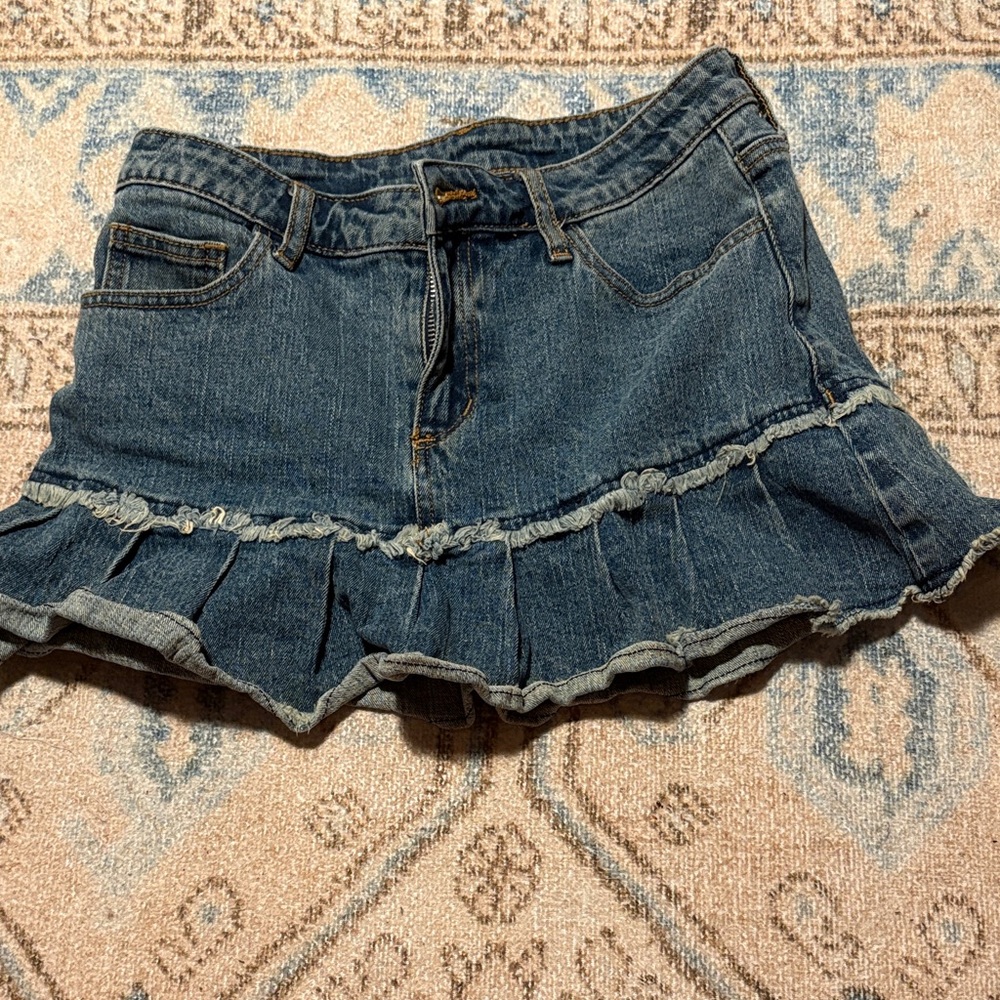 Y2K John galt brandy mellville Denim Ruffle Mini Skirt - Blue